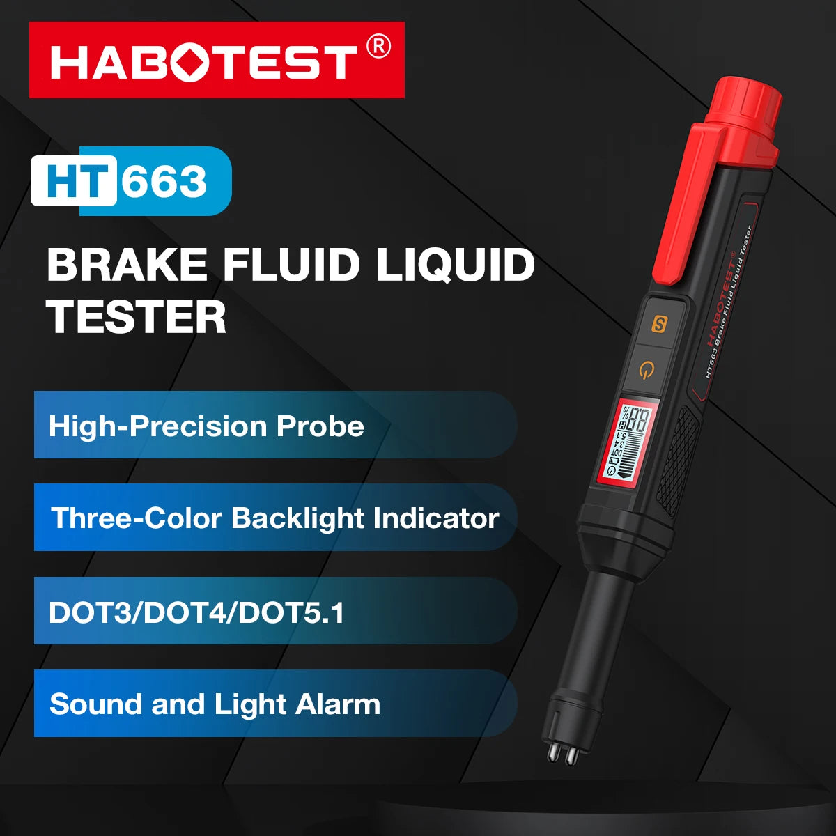 3-Colors Backlight Portable Digital Brake Fluid Tester Accurate Auto Car Brake Oil Tester Sound Light Alarm DOT3 DOT4 DOT5.1