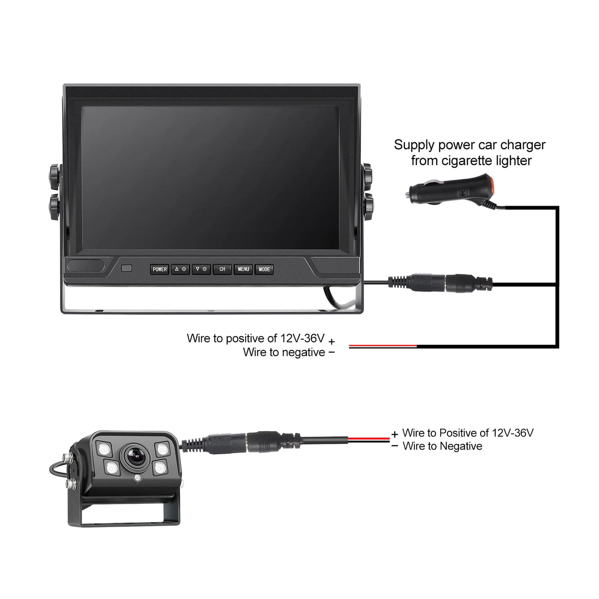 Podofo moniteur automobile IPS 9 pouces avec 2 caméras de recul sans fil IP68 étanche vision nocturne infrarouge caméra de recul pour camping-car
