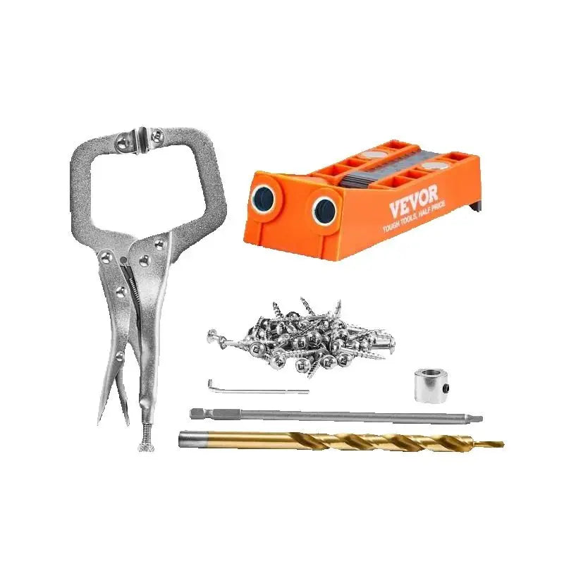 SucceBuy 56 Teile Pocket Hole Jig Mini-Jig Pocket Hole System mit 9" C-Klemmenspannzange, Step-Drill, Schraubenschutzring, Quadrat-Antrieb-Bit