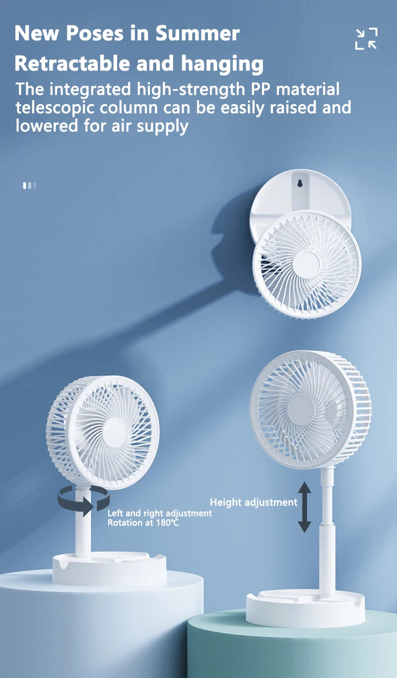 Ventilatore da scrivania pieghevole USB portatile con 3 velocità e timer