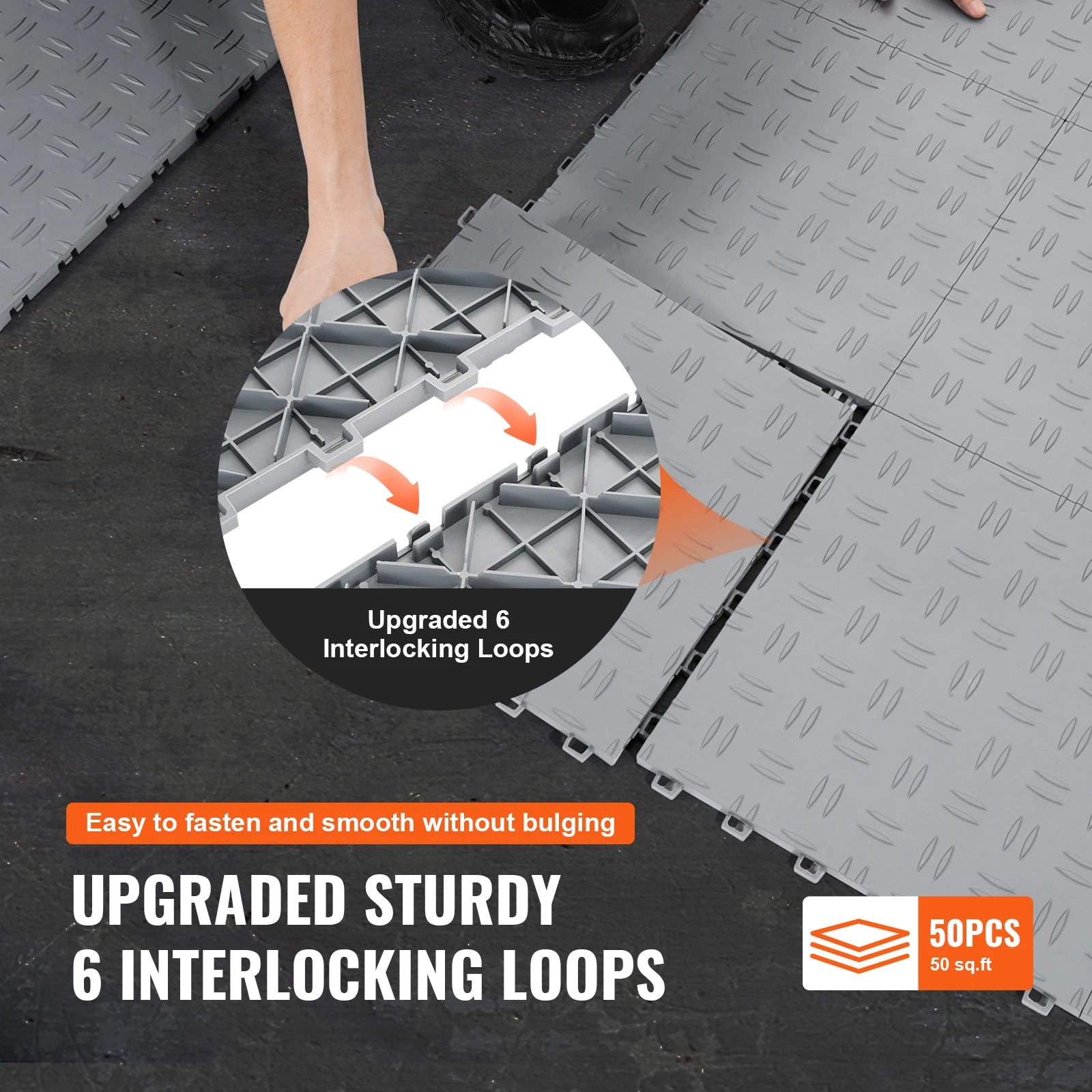 SucceBuy Garage Tiles Interlocking 12x12x0.53 in 50 Pack Garage Floor Covering Tiles Non-Slip Double-Sided Texture Flooring