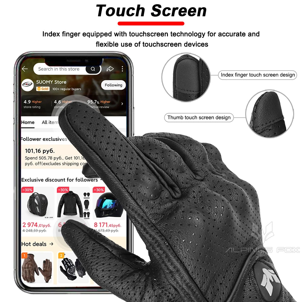 2023 Summer New Vintage Leather Motorcycle Gloves Men Black Wear-resistant Guantes Touchscreen Anti-slip Retro Motobiker Luvas 