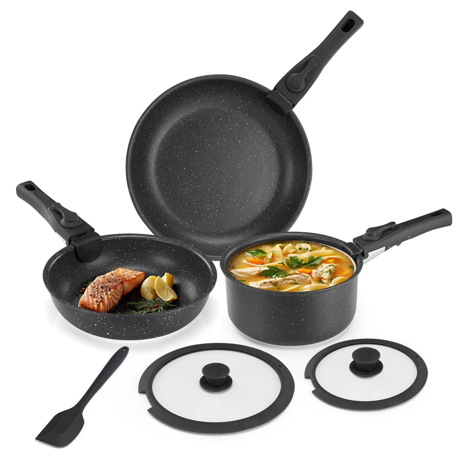 12-Piece Nonstick Cookware Set with Detachable Handles