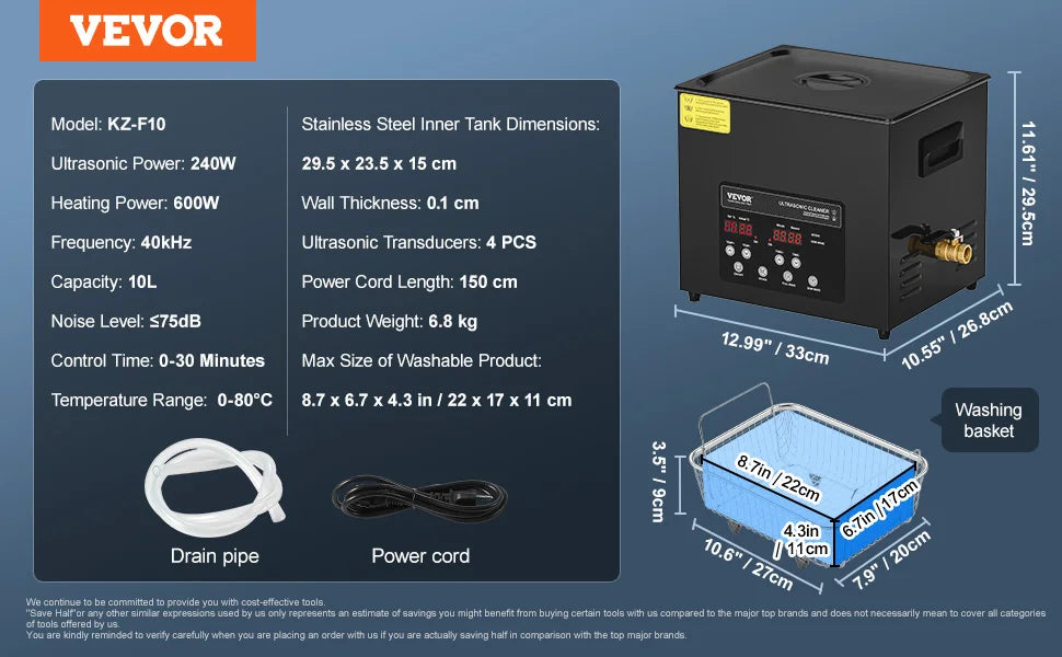 Ultralydsrens 2L–15L 40kHz Dybderens med Timer og Varme