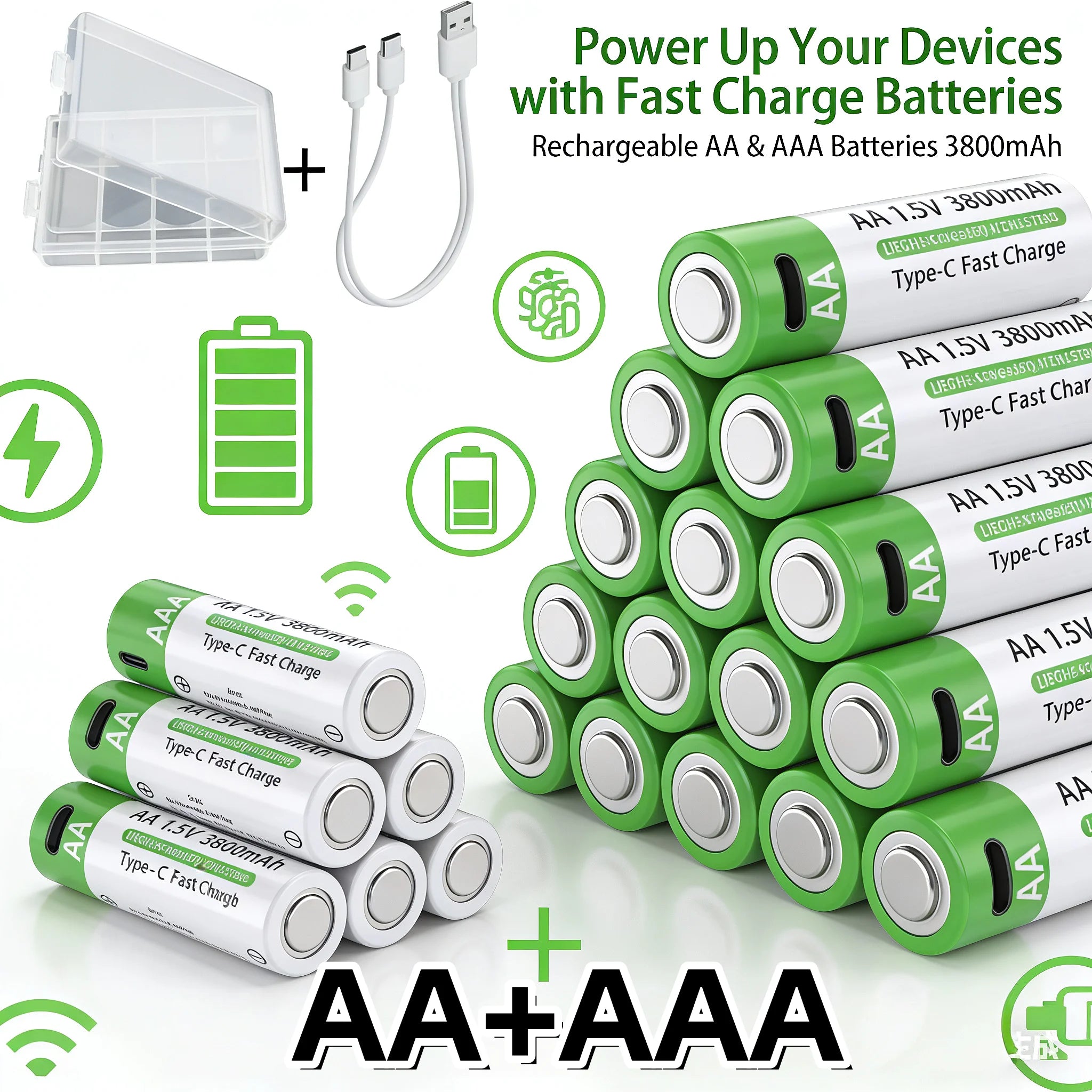 Rechargeable Lithium AA & AAA Batteries with Type-C Fast Charging Set