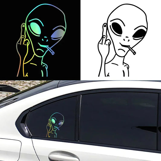 G194 10.3X15CM Funny Alien Personality Ufo Car Sticker Vinyl Decal Car Windows Decor Black /WHITE/LASER