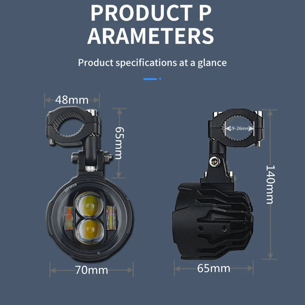 Pair 100W Motorcycle Headlight Fog Lights Led Auxiliary Driving Light Spotlight Headlamp Dual Color flasher farol Moto Fog Lamp. 