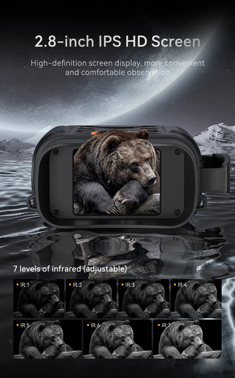 131? Vision nocturne jumelles 10x Numérique 800m Plein noir Vision infrarouge Téléobjectif Goggles Écran Large 2,8” Pour le camping