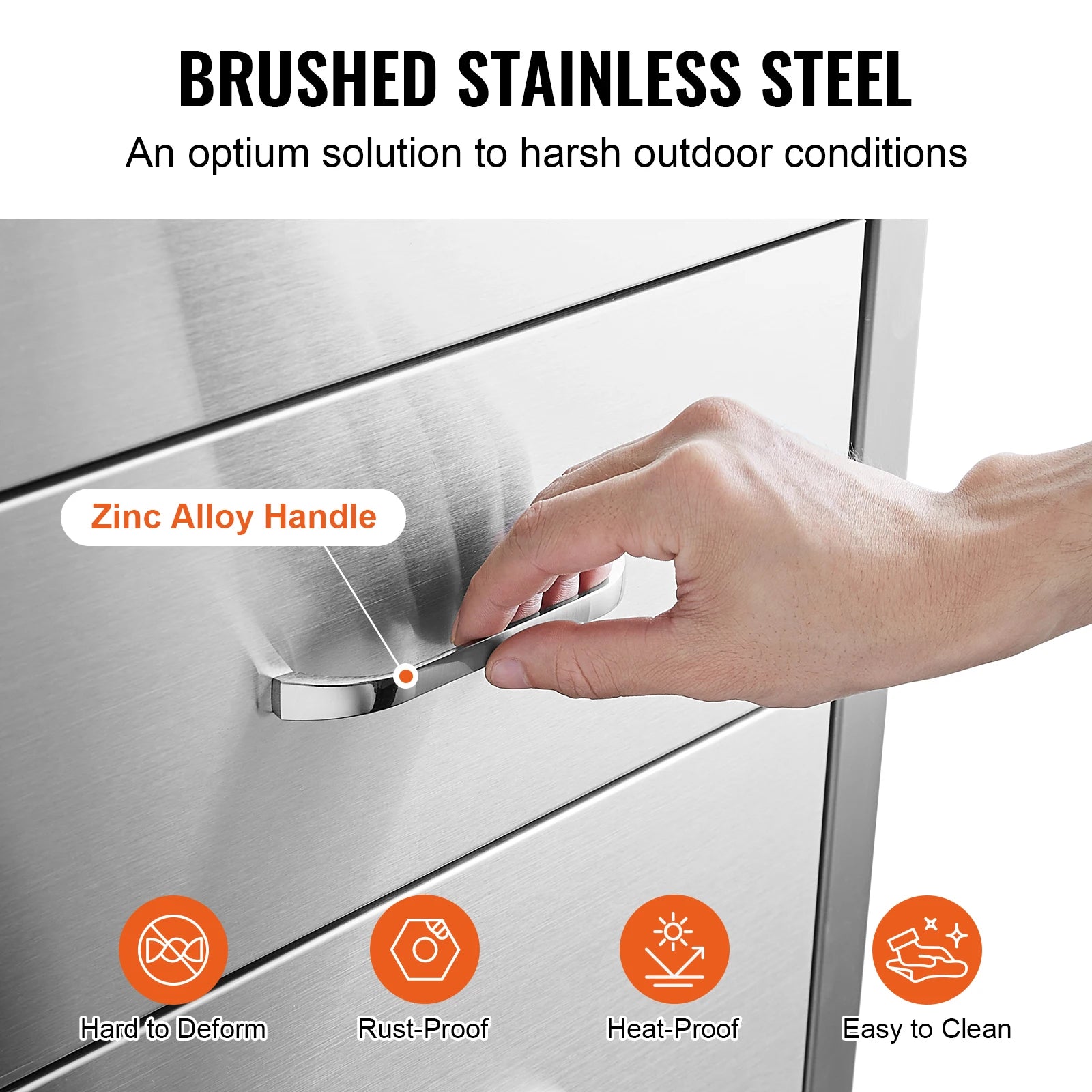SucceBuy StainlessSteel Outdoor Kitchen Drawer With Handle Triple Layer forBBQIsland Grilling Cabinet Storing Cookware Tableware
