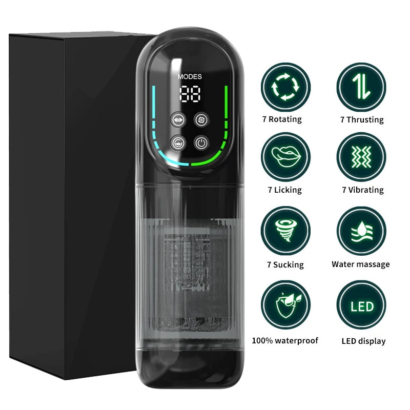 Dönen ve Yalama Fonksiyonlu Otomatik İtişli Erkek Mastürbatör