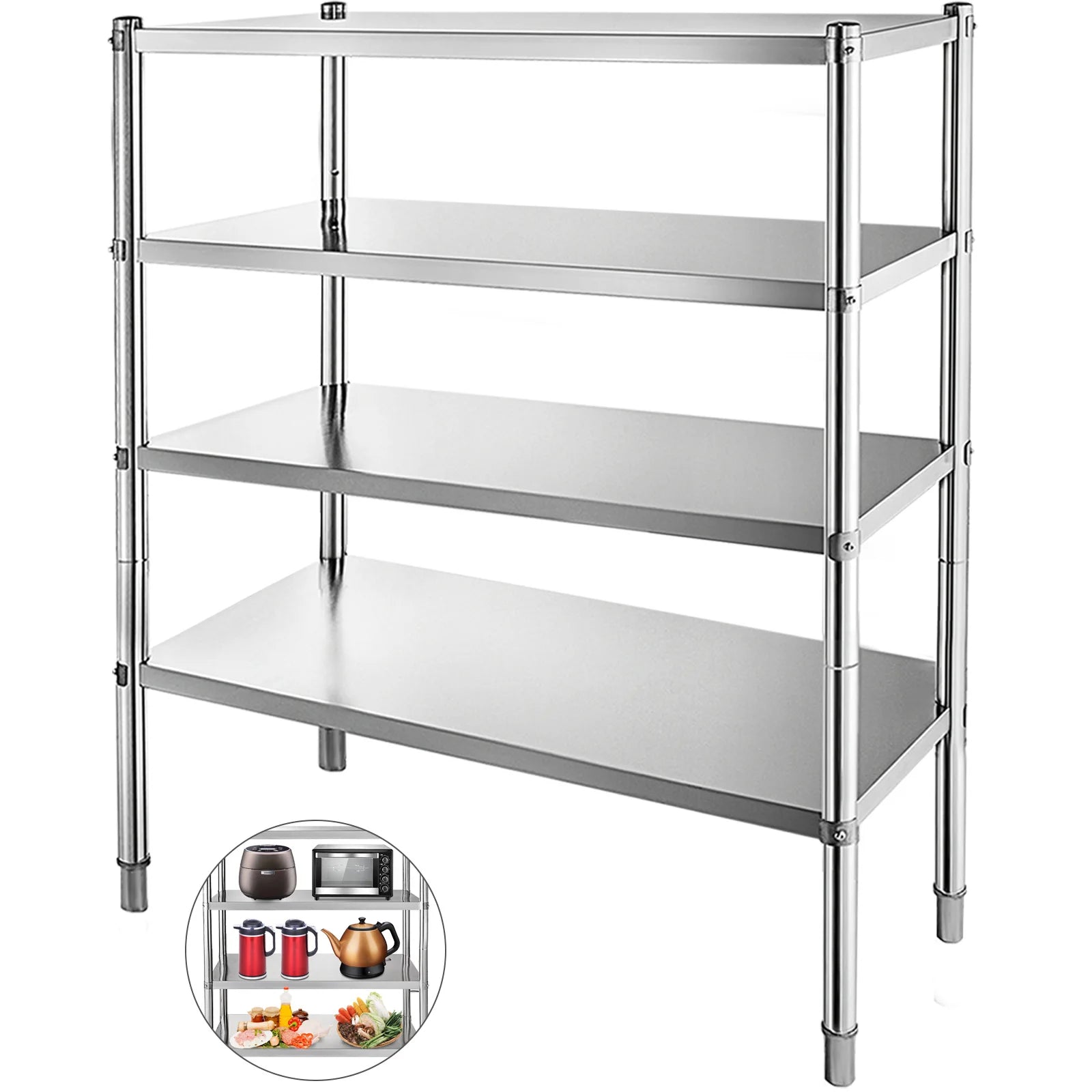 4-Tier Stainless Steel Storage Rack for Kitchen, Garage & Warehouse