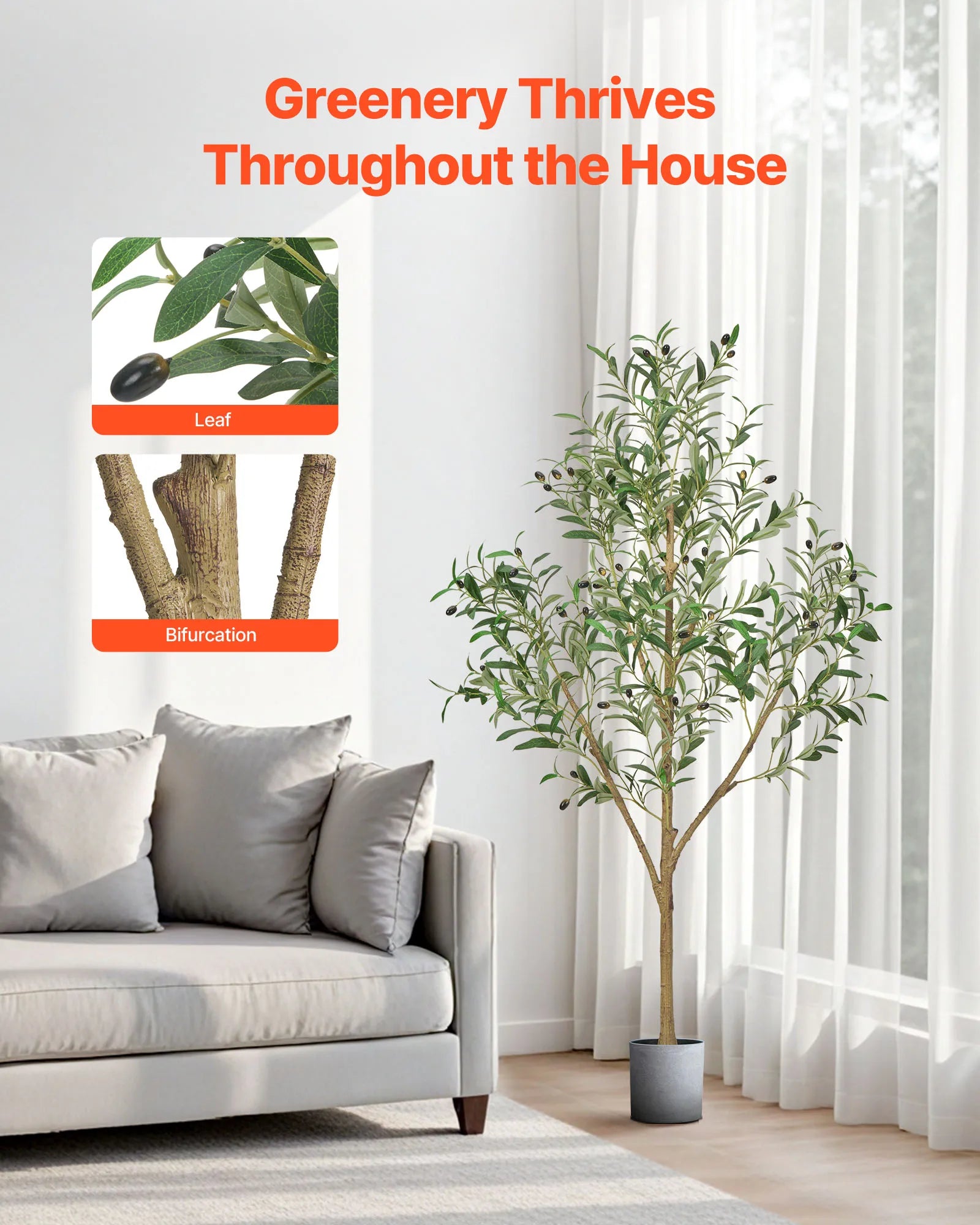 Árvore Artificial SucceBuy com Vaso Preto, Árvore Falsa Alta com Tronco de Madeira Natural, Planta Falsa para Interior, Decoração de Canto para Casa e Escritório
