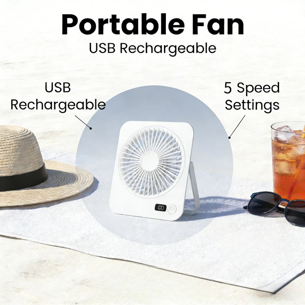 Rechargeable USB Mini Desktop Fan with 5-Speed Cooling