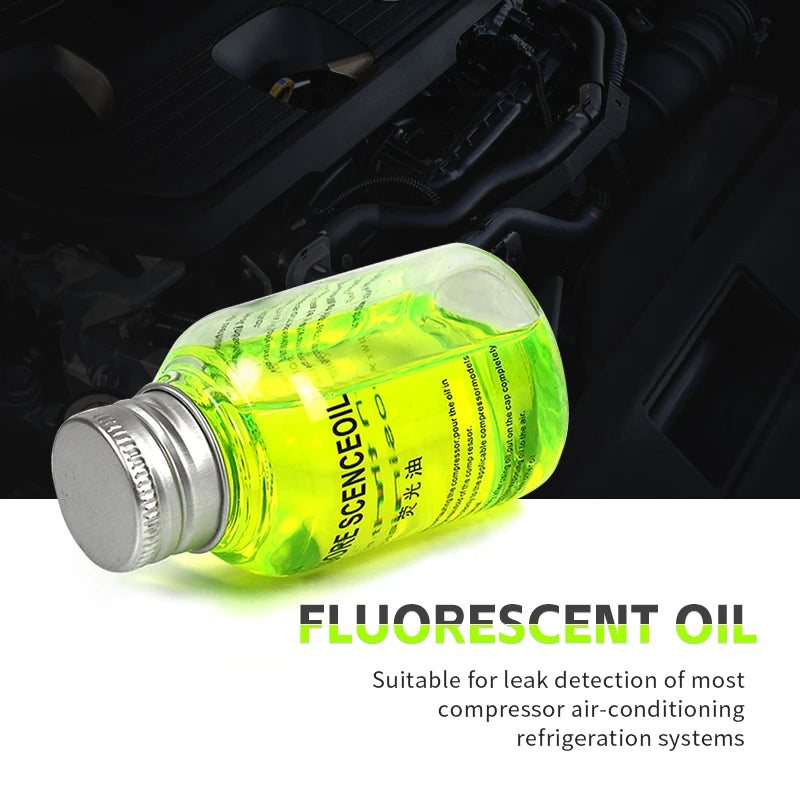 Bilens luftkondition fluorescerande oljedoft UV-ljus läckage detektor spårare för R134a, R1234yf，R404a, R22, R32, R410a köldmedier