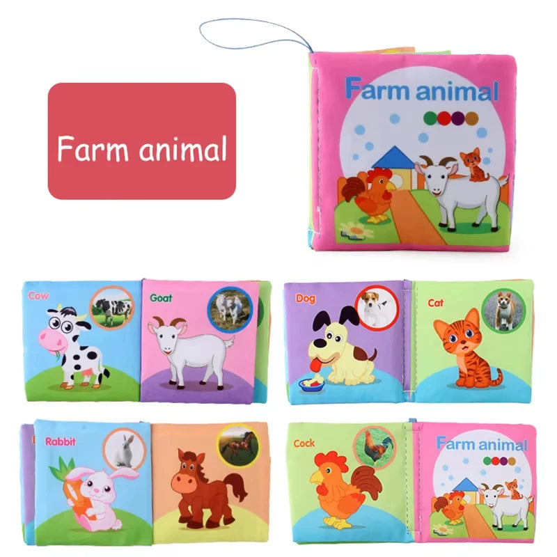 Washable Baby Cloth Book Set with Sensory Crinkle Pages and Teething Rings