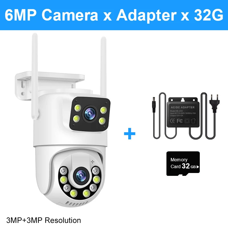 6MP PTZ WiFi IP Camera Dual Lens Dual Screen Outdoor Security Camera