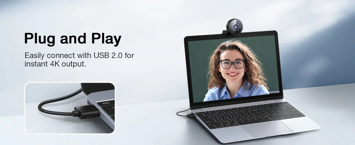 4K USB Webcam with Microphone, 1080P 60fps, Auto Focus