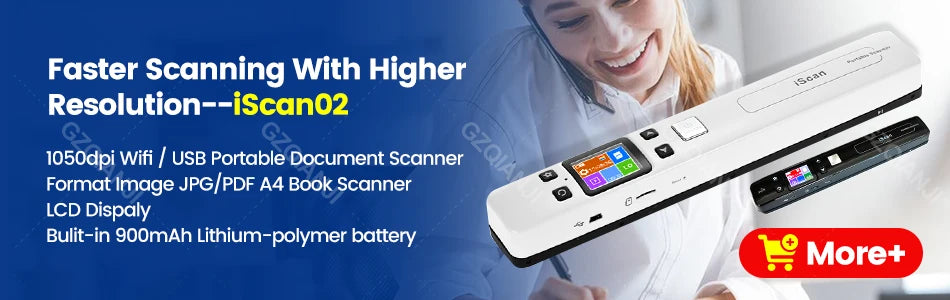 Scaner portabil A4 pentru documente cu stocare pe card de memorie