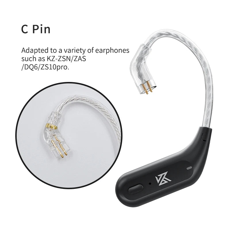 KZ AZ09 Wireless Upgrade Cable Bluetooth-compatible 5.2 HIFI Wireless Ear Hook C PIN Connector With Charging Case 