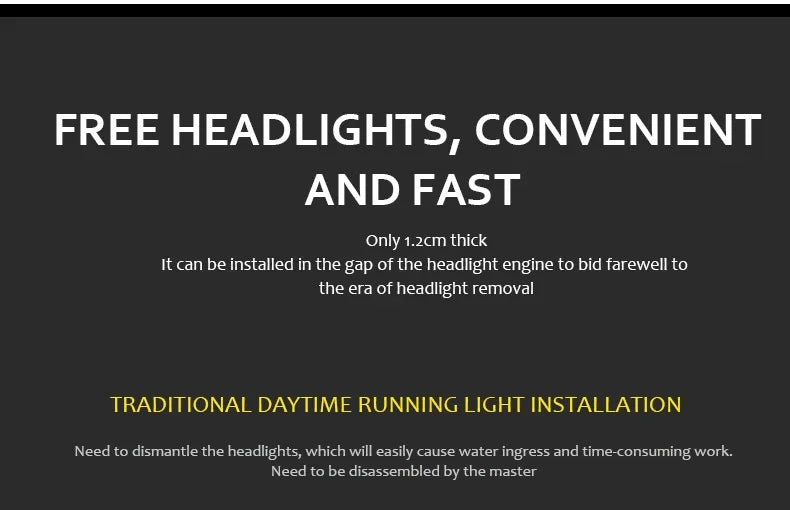 2 unidades de luzes diurnas LED para carro, tira flexível e impermeável, faróis automóveis, luz branca, sinal de mudança amarelo, luzes de fluxo de travão, 12V