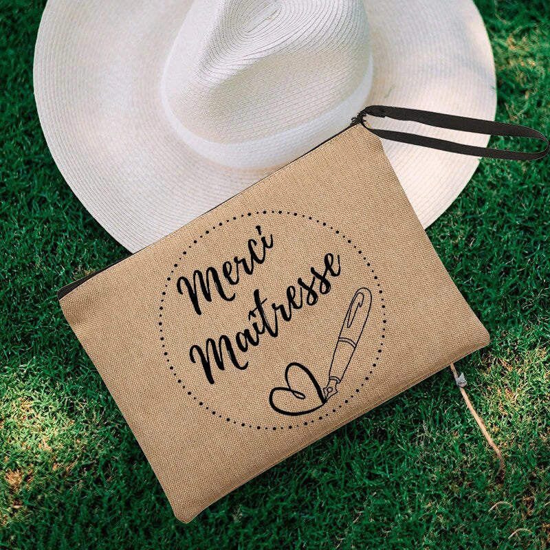 Thank You Teacher Travel Cosmetic Organizer Makeup Pouch Merci Maitresse Borsa Portaoggetti Organizer Profumi da Viaggio Portafoglio Mini Francese