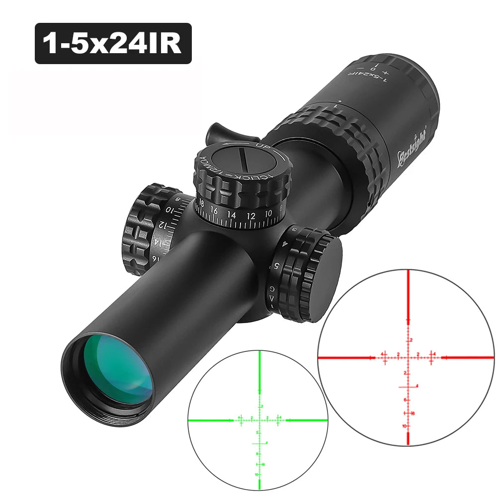 1-5X24 Tactical Optical Rifle Scope Red and Green Illuminated Reticle Hunting Scopes Compact Scope Ar15 Sight 