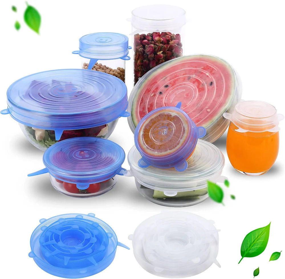 6Pcs Food Grade Silicone Preservation Cover Reusable Airtight Food Universal Dish Stretch Round Lids For Kitchen Accessories 