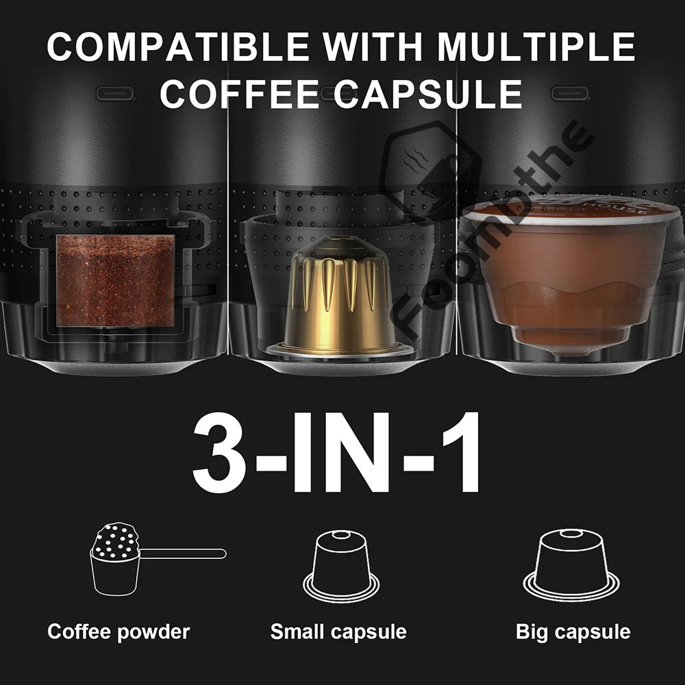 Wireless Electric Portable Espresso Coffee Machine for Car & Home Camping Coffee Maker 3-in-1 Capsule Powder Travel Coffee Maker 