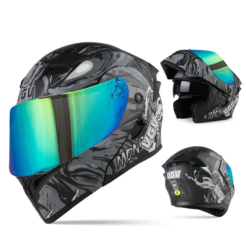 VGV 91 Flip Motorcycle Helmet, Dual-Lens, DOT Certified