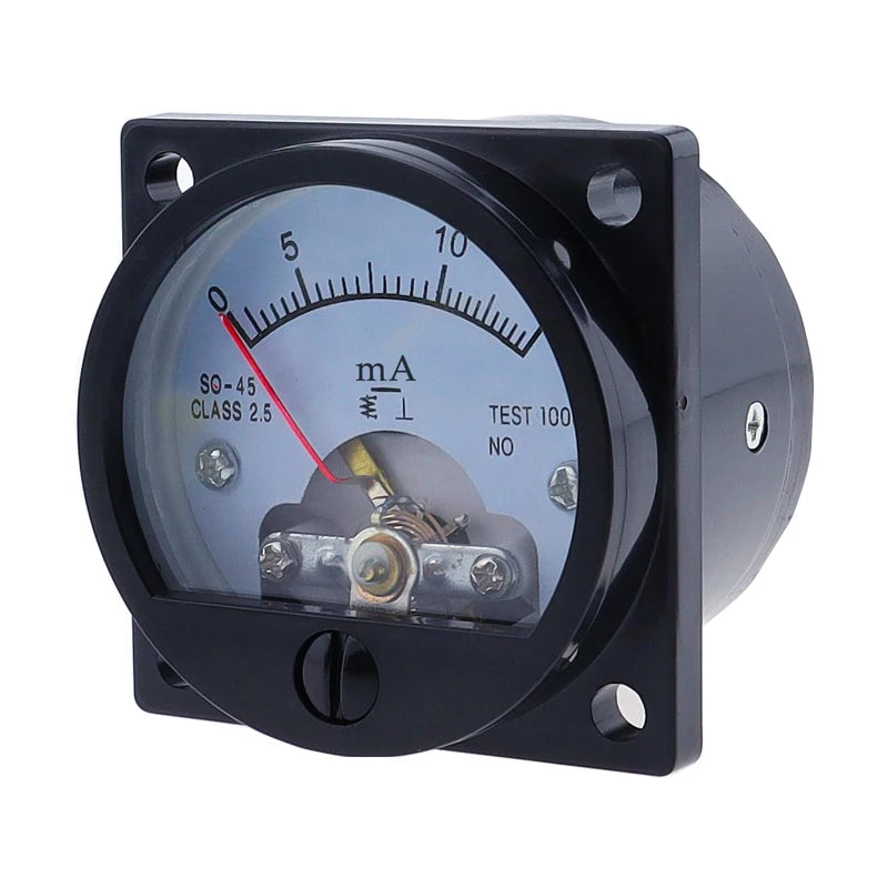 1 pieza, amperímetro DC de 0-100mA con precisión de 2.5, medidor analógico redondo de panel SO-45 de clase, negro; 1 pieza, amperímetro DC0-10mA 0-100mA con precisión de 2.5