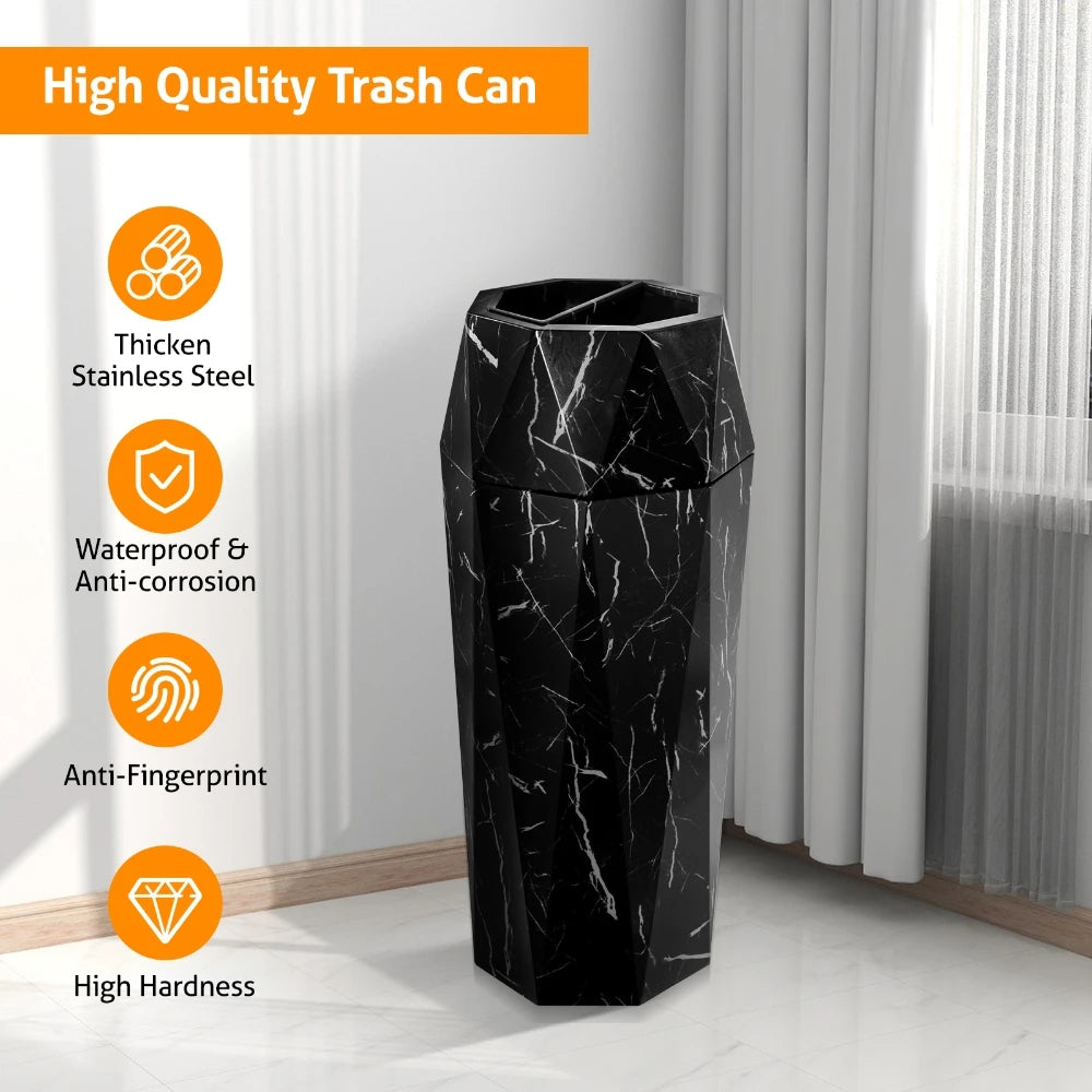 30L Diamond Style Stainless Steel Trash Can with Ashtray Lid