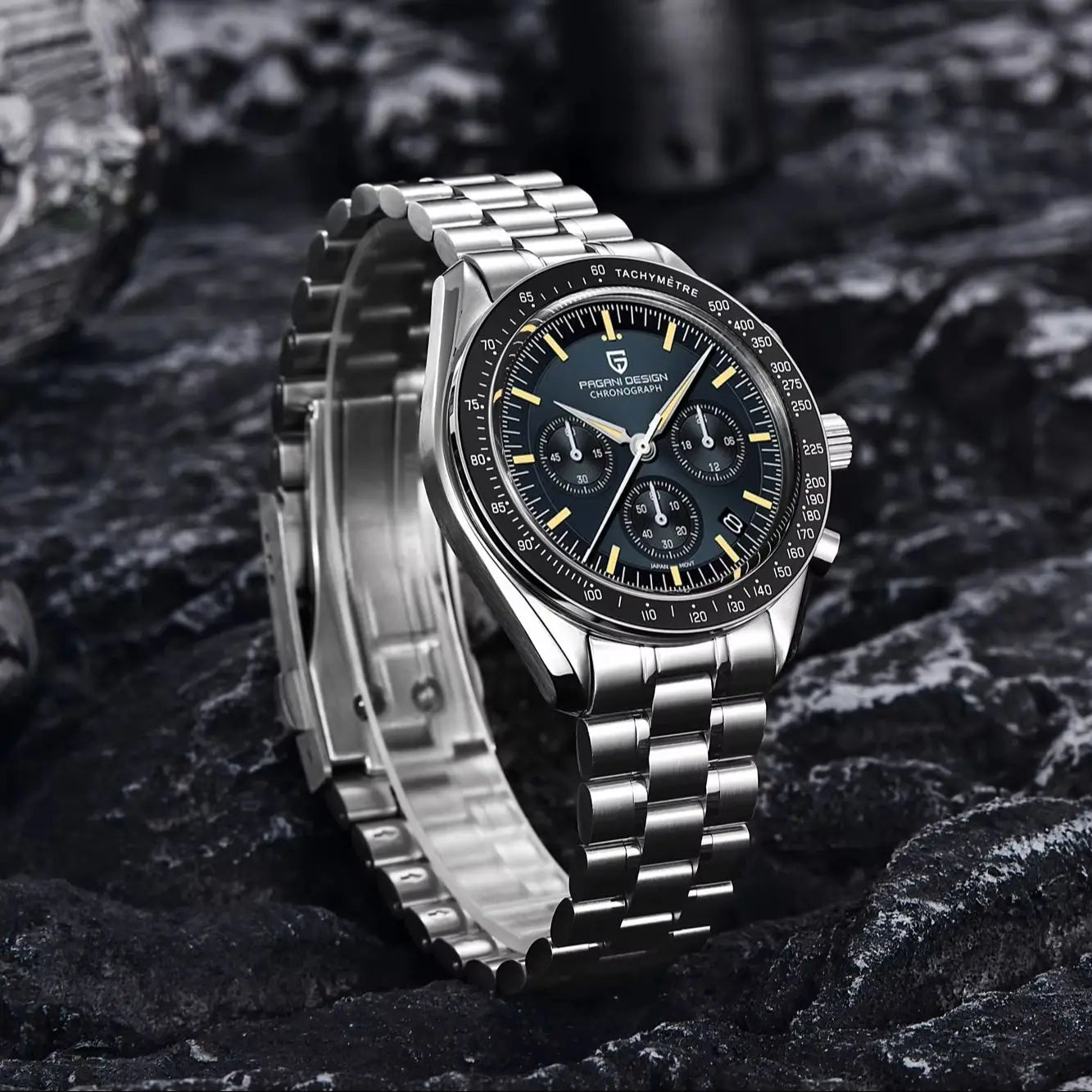 Orologio al quarzo in acciaio Pagani Design PD1701 Moonwatch Cronografo