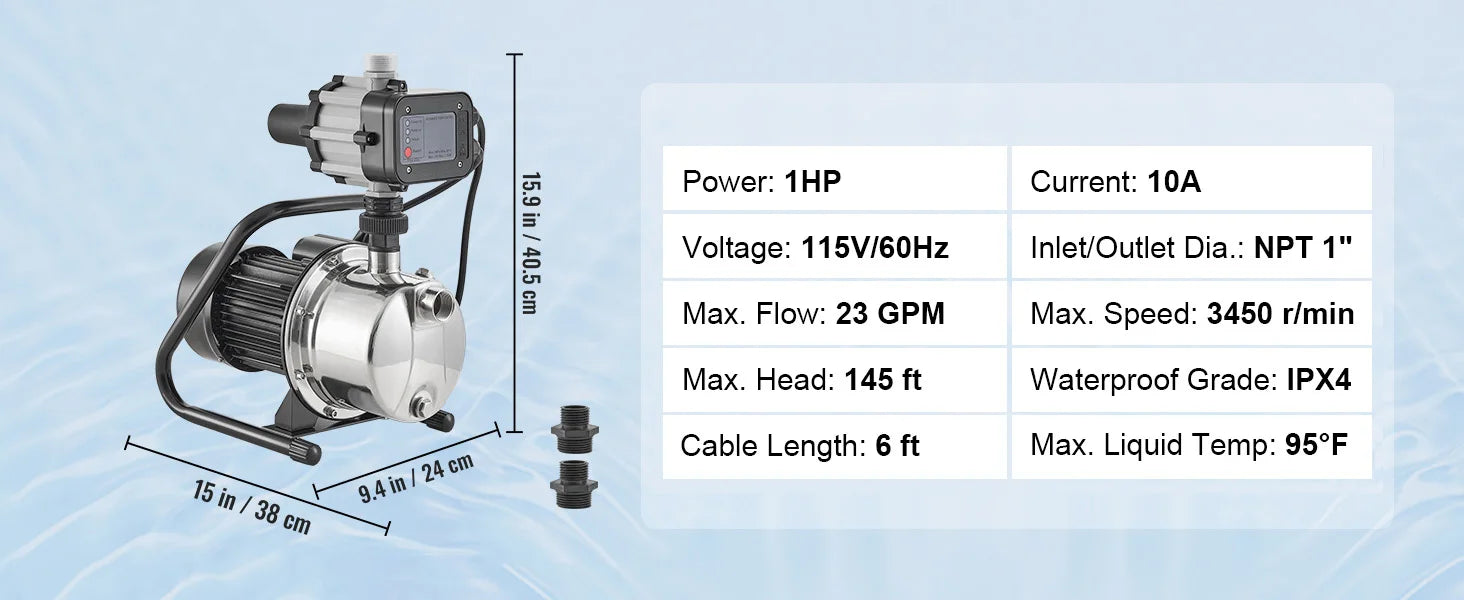 SucceBuy Shallow Well Pump Portable Sprinkler Booster Jet Pumps, Automatic Controller for Garden Lawn Irrigation Water Transfer
