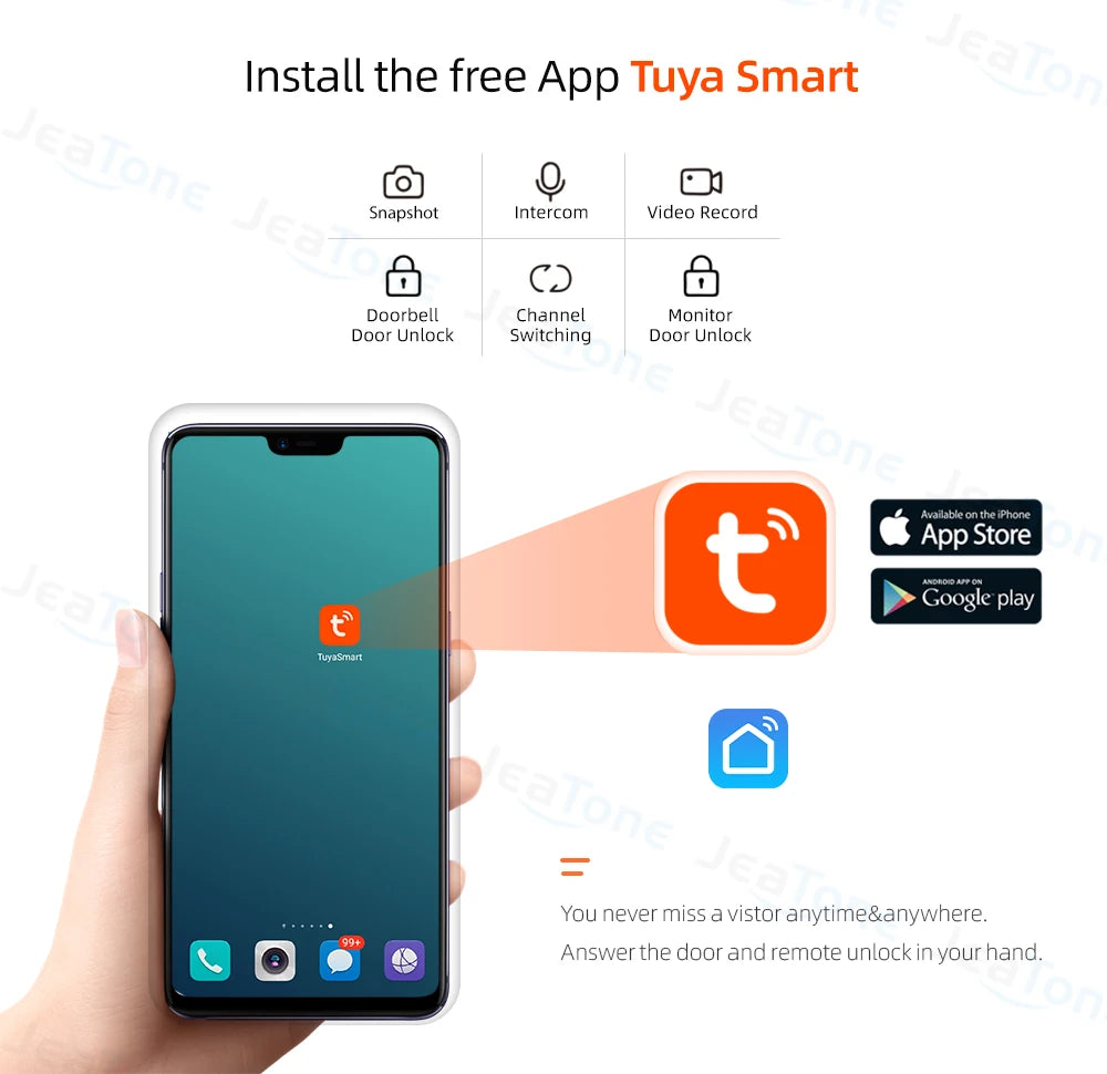 Jeatone 1080P 7Inch Monitor Screen Tuya WiFi Fingerprint Video Intercom Home Door Phone Camera with ID Cards Unlock Spy-shop.com