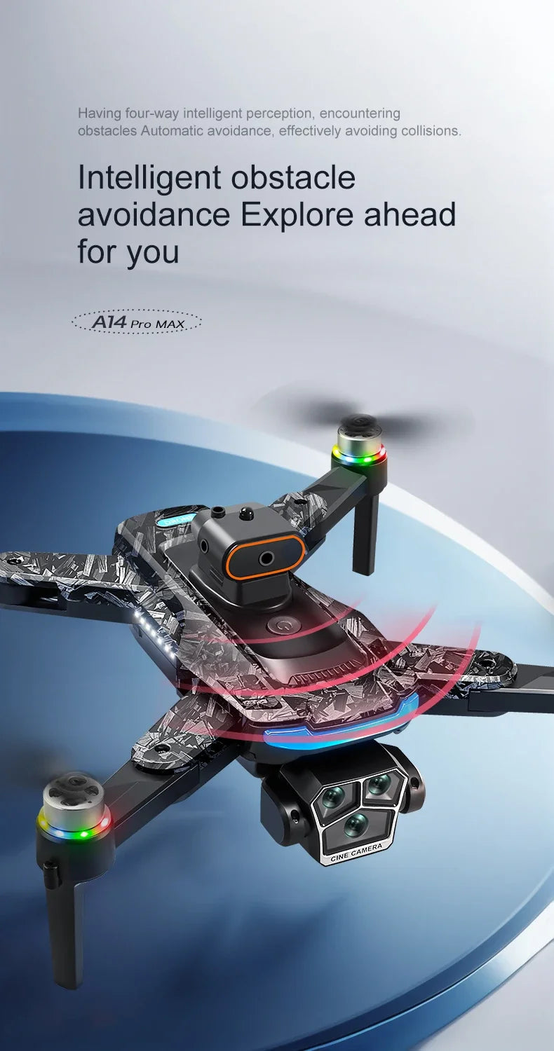 For Genuine A14 Pro Max GPS Brushless 8K Three Camera Obstacle Avoidance Foldable Quadcopter RC with screen Distance Drone Toys