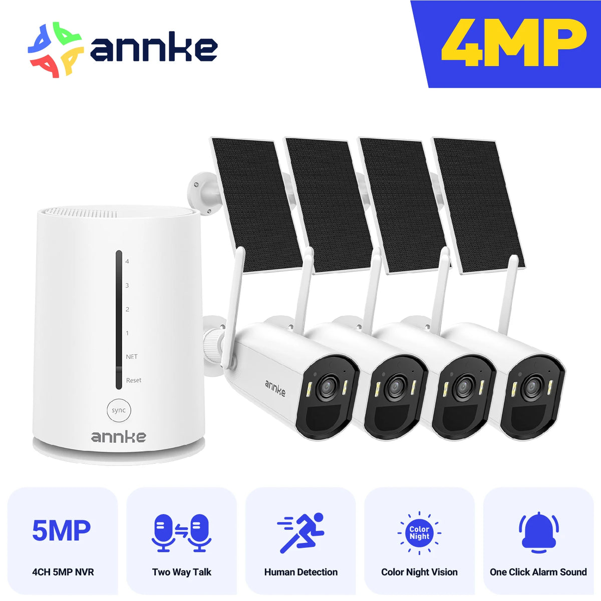 4MP Wireless Outdoor Security Camera Solar Powered, Two-Way Audio, WiFi 6, IP65