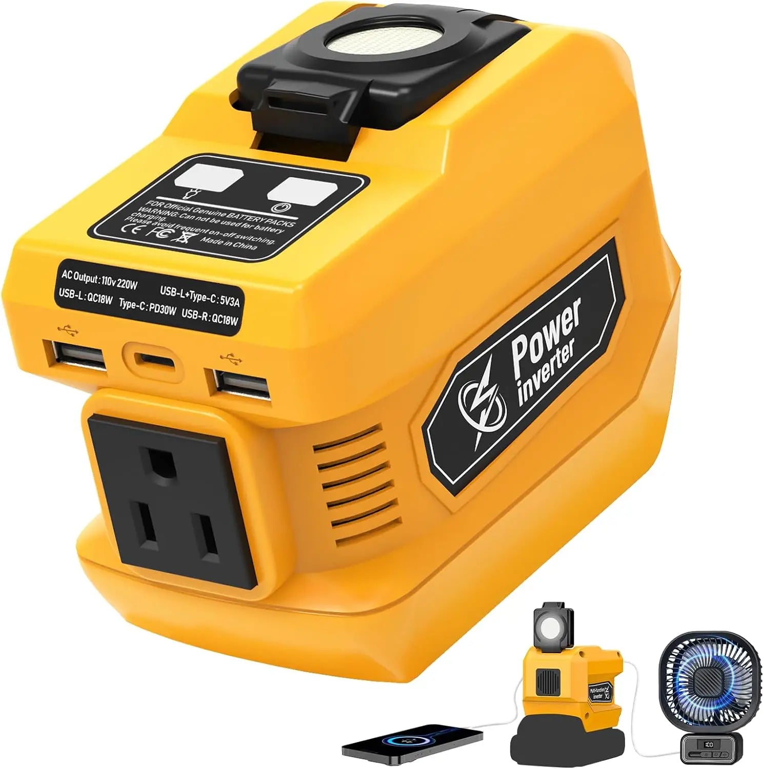 220W Power Inverter for DeWalt 20V Batteries, 110V Output