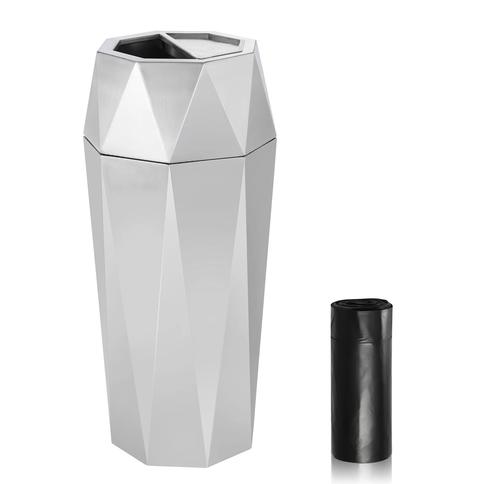 30L Diamond Style Stainless Steel Trash Can with Ashtray Lid