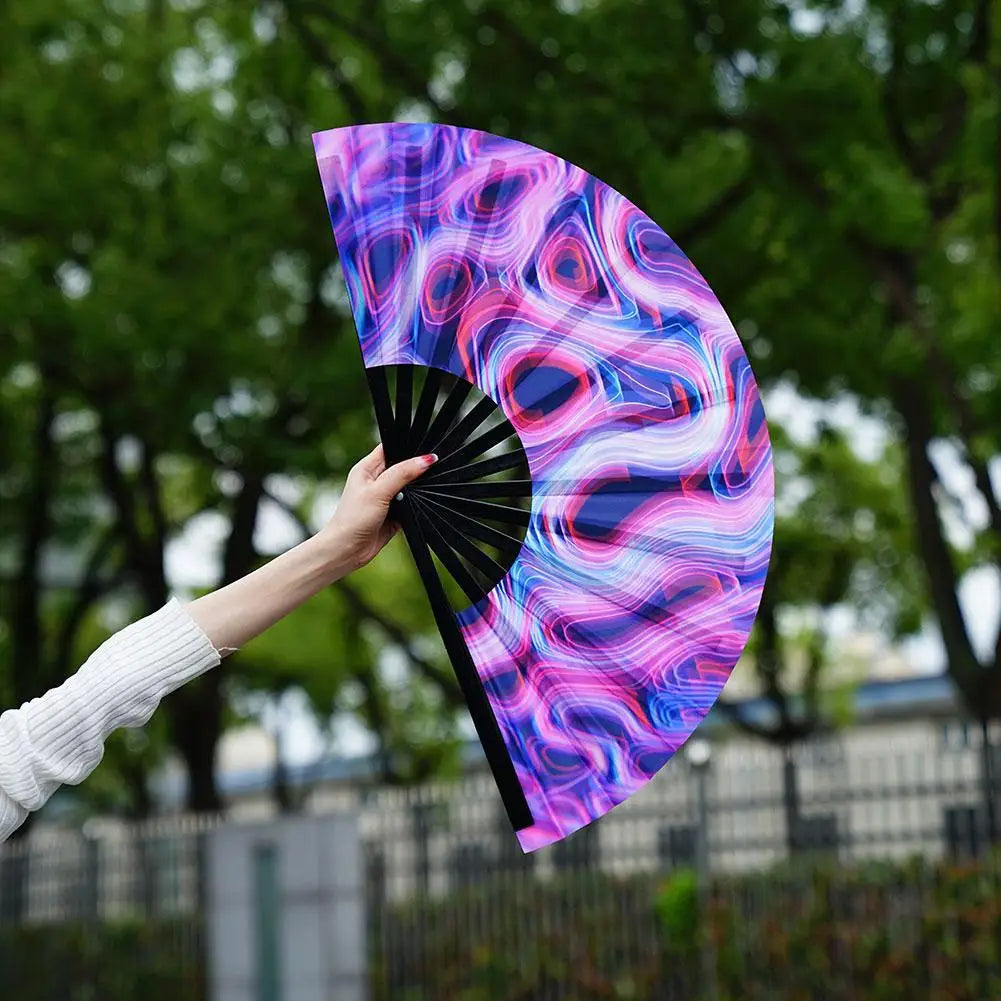 Bambusowy wachlarz składany 33 cm z fluorescencyjną tkaniną