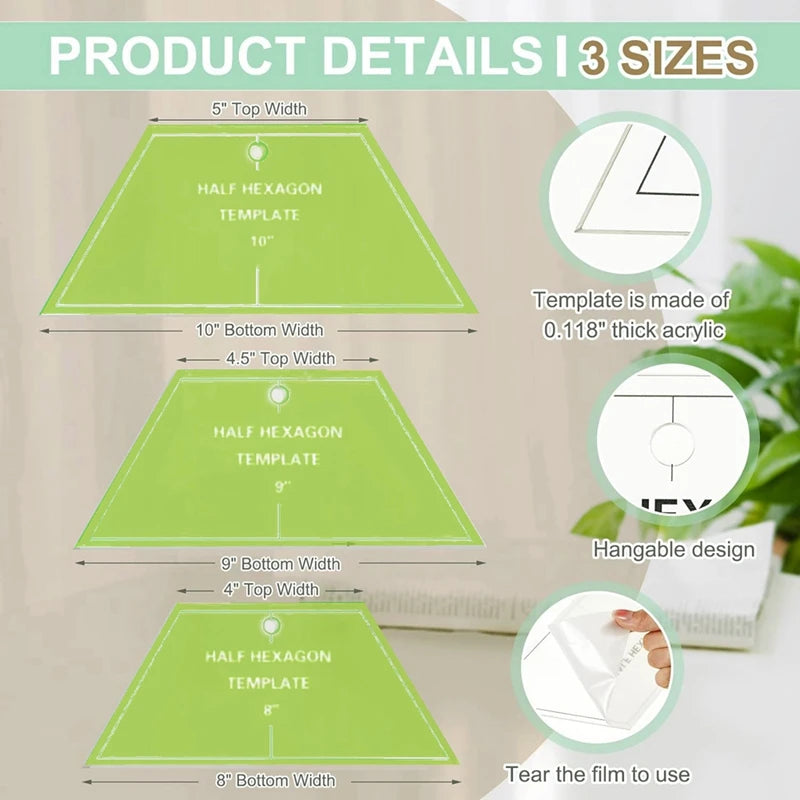 Modelos de Borda Hexagonal Média para Quilt, Conjunto de Três