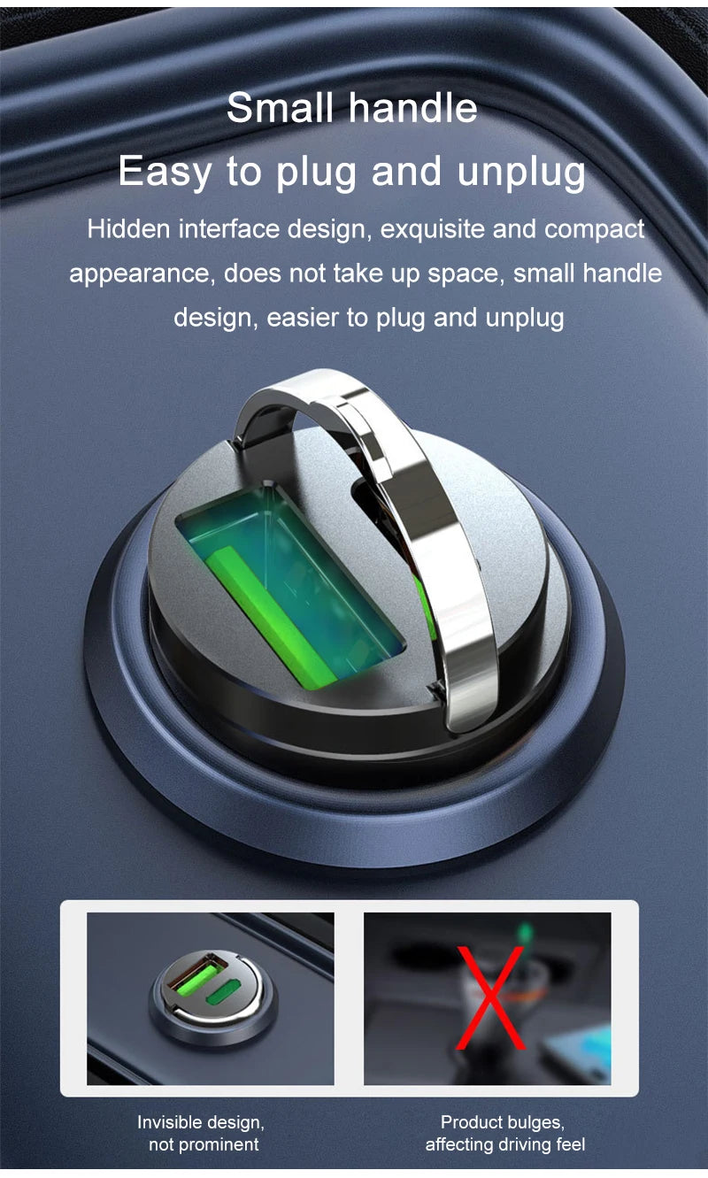200W Mini Car Charger Fast Charging for iPhone QC3.0 Mini PD USB Type C Car Mobile Phone Charger for Xiaomi Samsung Huawei