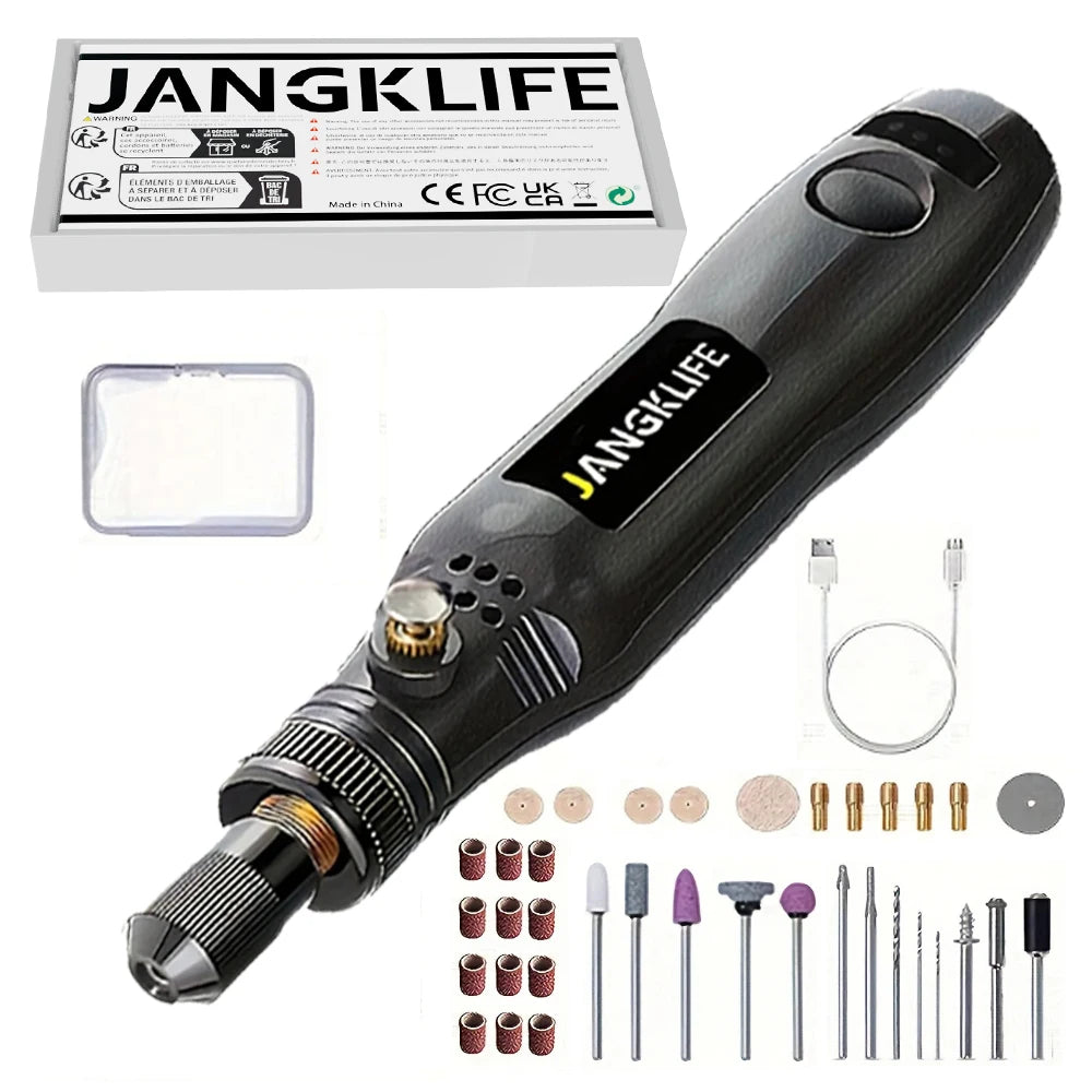 JANGKLIFE USB Cordless Rotary Tool Kit Woodworking Engraving Pen DIY For Jewelry Metal Glass Mini Wireless Drill 