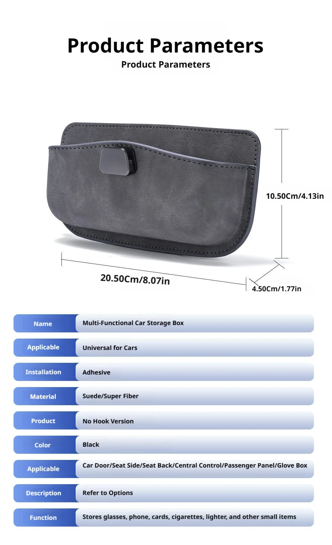 SEAMETAL Car Seat Side Organizer PU Leather Glasses Storage Case Self Adhesive Car Center Console Storage Box for Phone Key Card