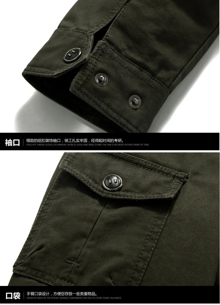 High-quality men's military jacket 2023 new multi-pocket collar embroidered sleeve pilot tooling plus size cotton jacket men 