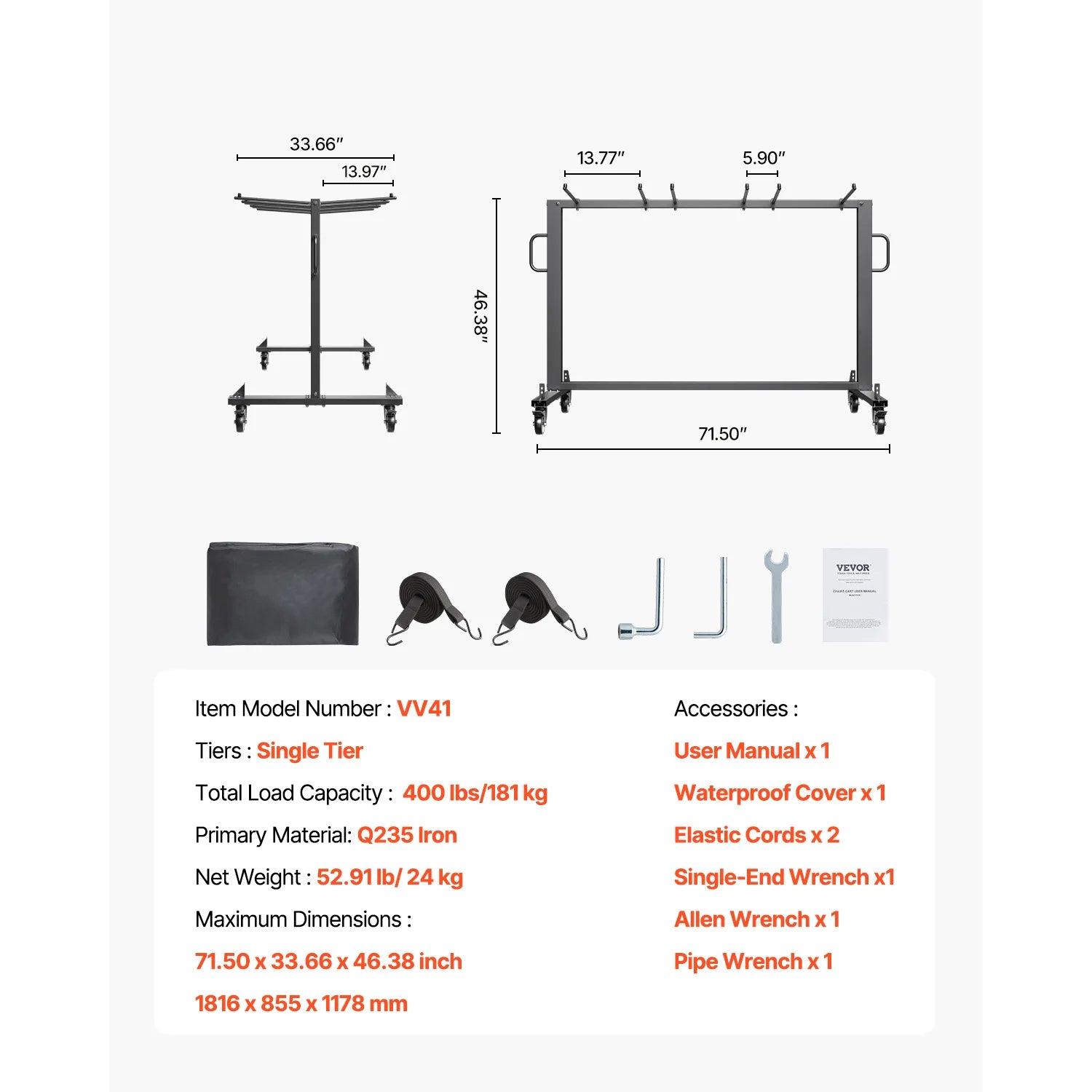 400lbs Folding Chair Storage Cart with Wheels for 42 Chairs