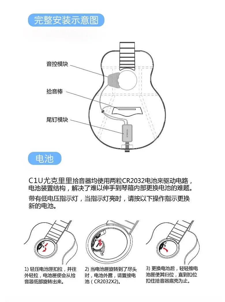 C1U or C2U Ukulele Soundhole Pickup
