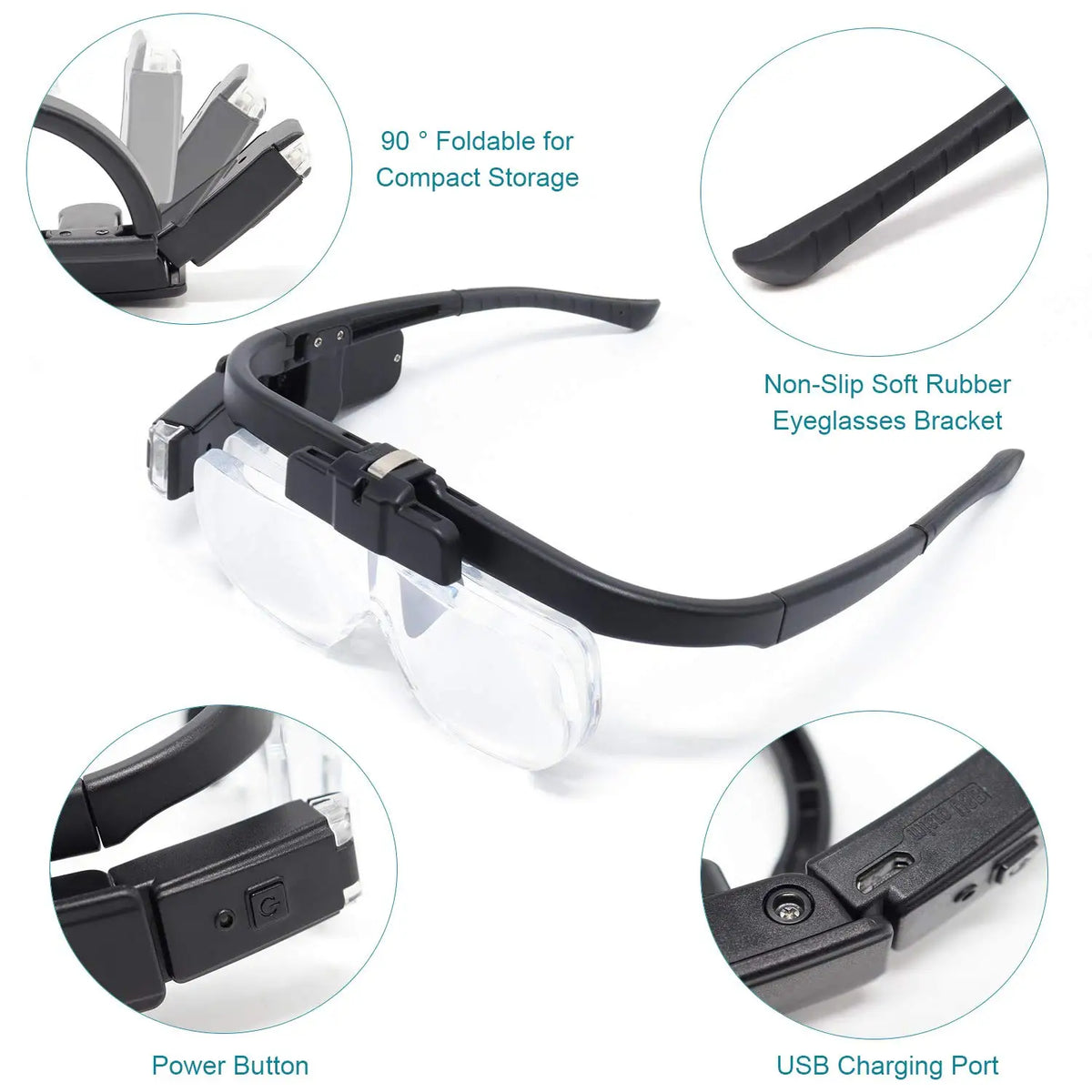 Rechargeable LED Magnifying Glasses with Three Lenses