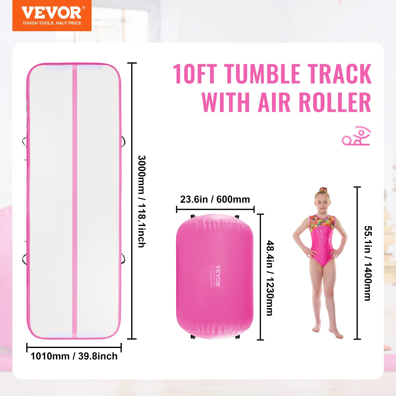Inflatable Gymnastics Air Mat Set with Pump & Roller for Training