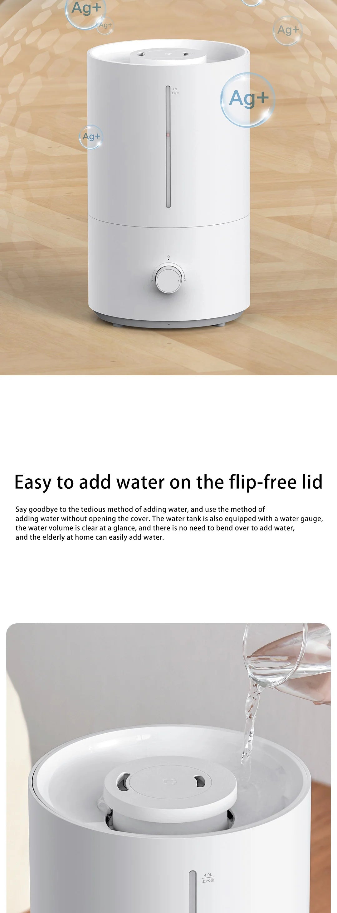 Xiaomi Luftfuktare 2 4L Tyst Dimma Luftfuktighetskontroll 300mL/h