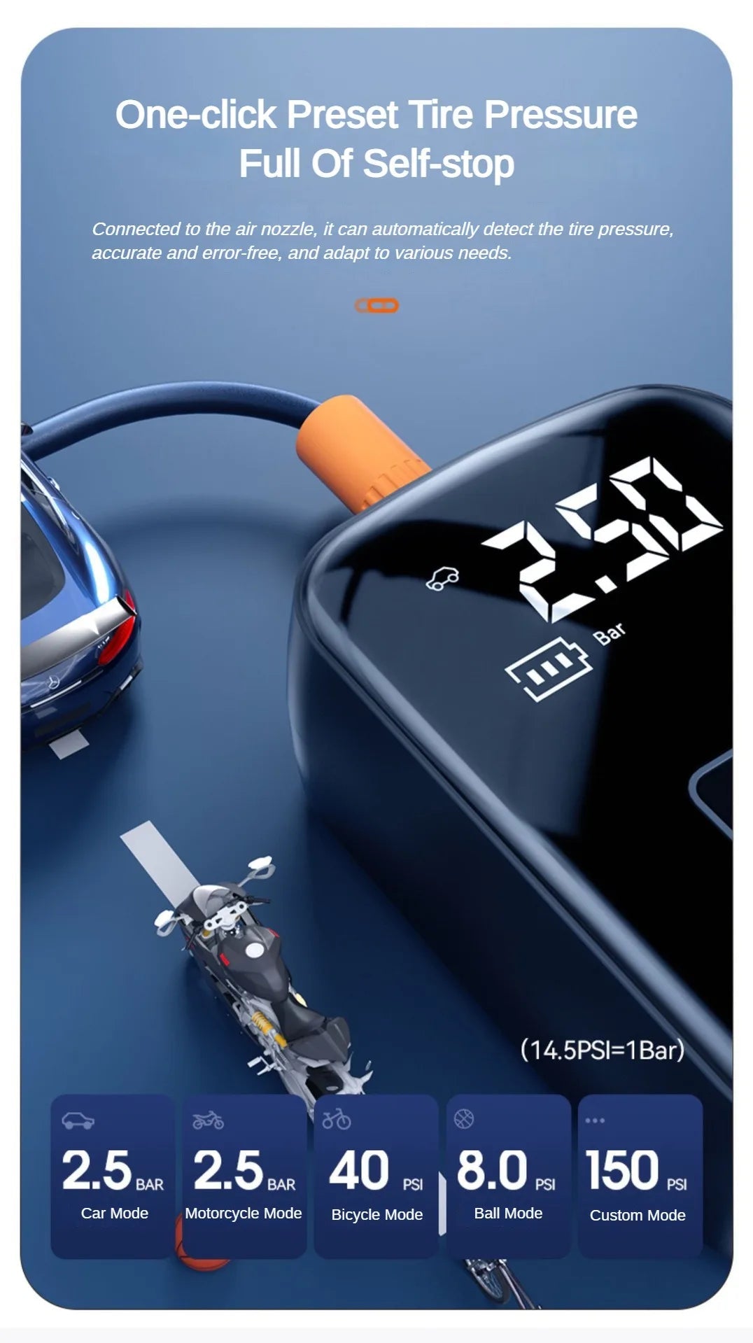 Car Air Pump Air Compressor 12V 150PSI Electric Wireless Portable Tire Inflator Pump for Motorcycle Bicycle Car Tyre Ball 